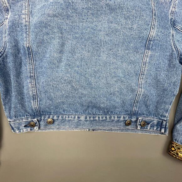 Vintage Dont Stop Jean Jacket Womens Blue Large Fashion Urban Streetwear Ornate - Picture 8 of 12